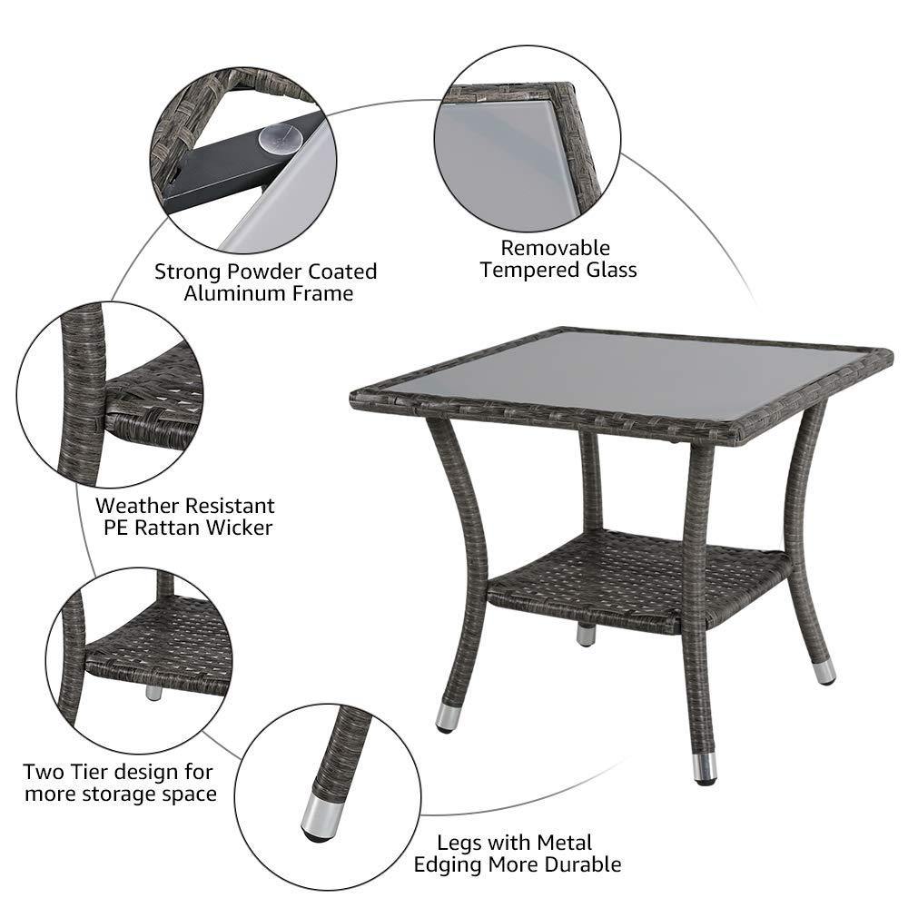 Grey Outdoor Square Glass Table Wicker Patio Coffee Table | Orange-Casual