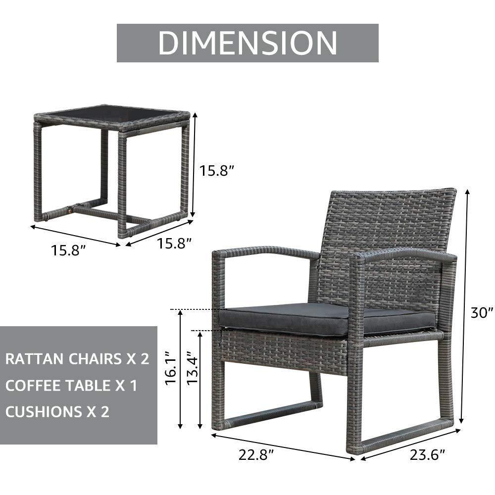 3pcs Patio Bistro Set Wicker Patio Conversation Set Outdoor Rattan Chair Set  | Orange-Casual