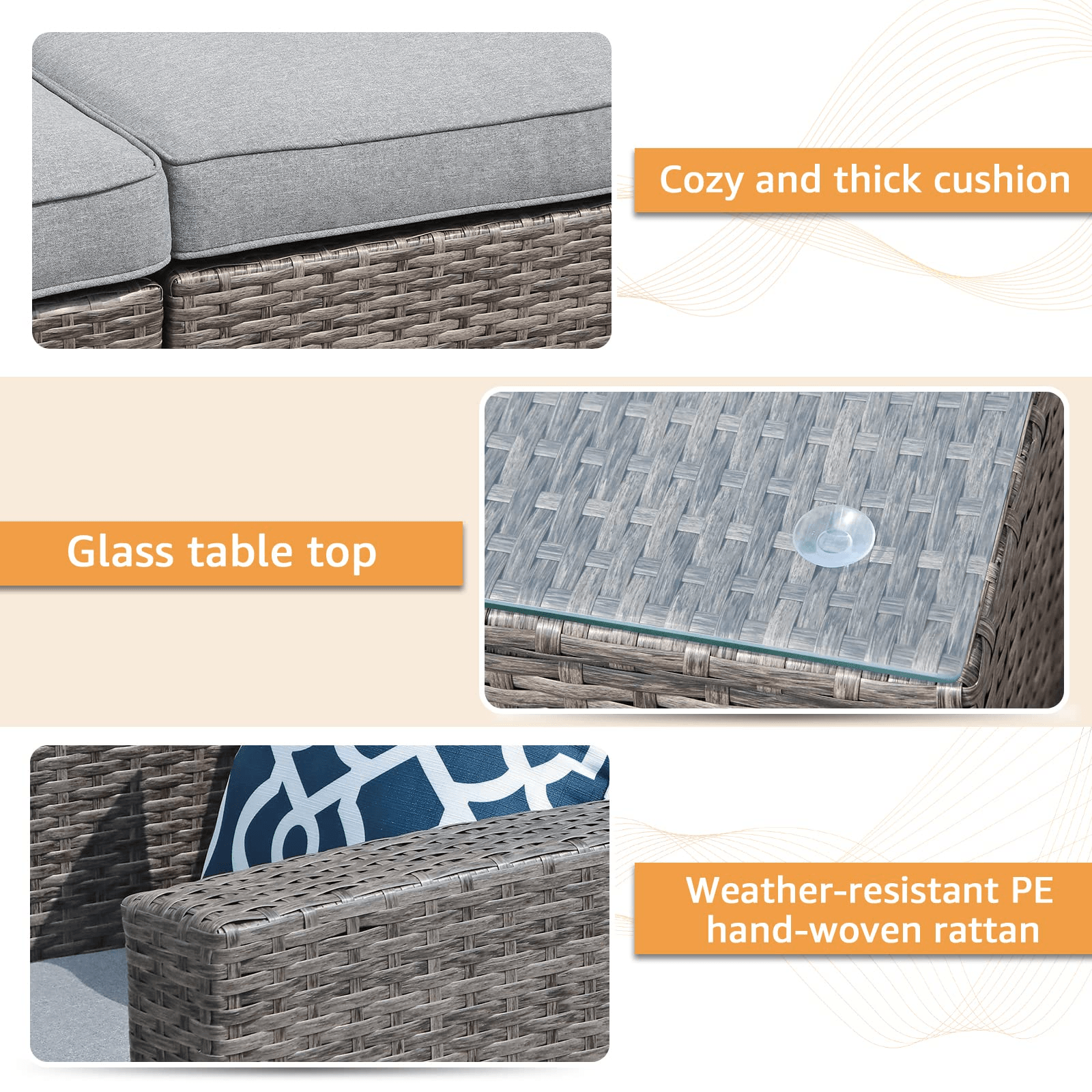 8pcs Outdoor Sectional Sofa Set Wicker Patio Furniture Sectionals Grey/Brown | Orange-Casual