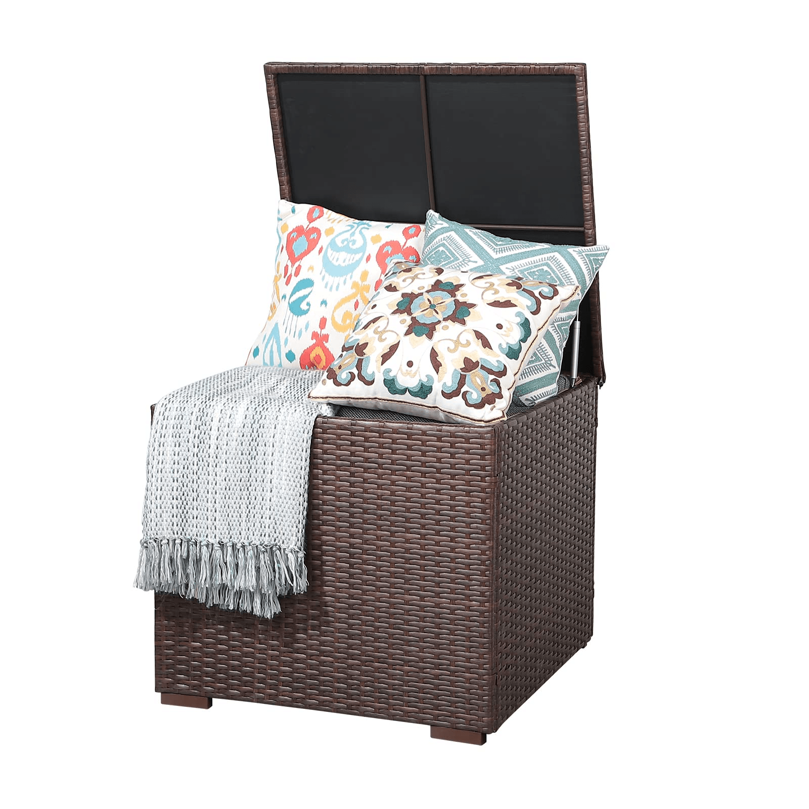 88 Gallon Wicker Deck Box for Patio Cushions Brown Gardening Toys Storage Box | Orange-Casual