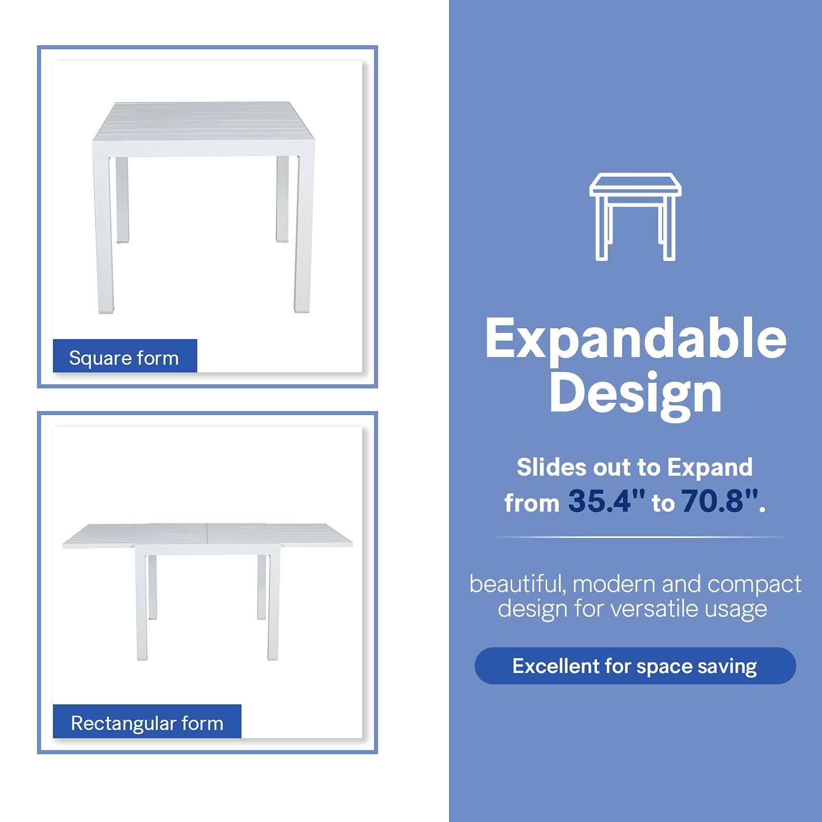  Patio Extendable Dining Table for 4-6 Person Aluminum Adjustable Rectangle Table | Orange-Casual