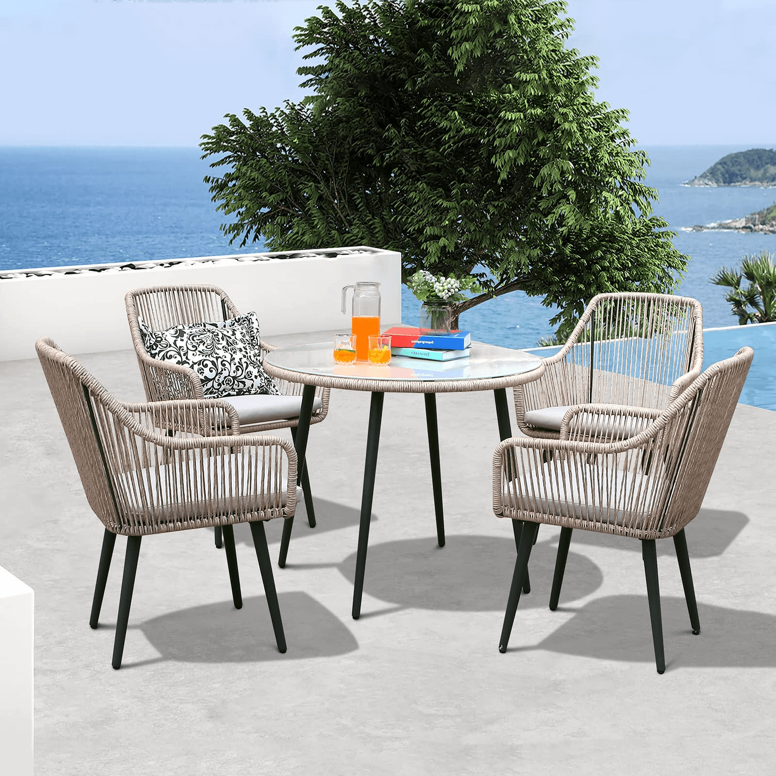 light grey rattan dining set