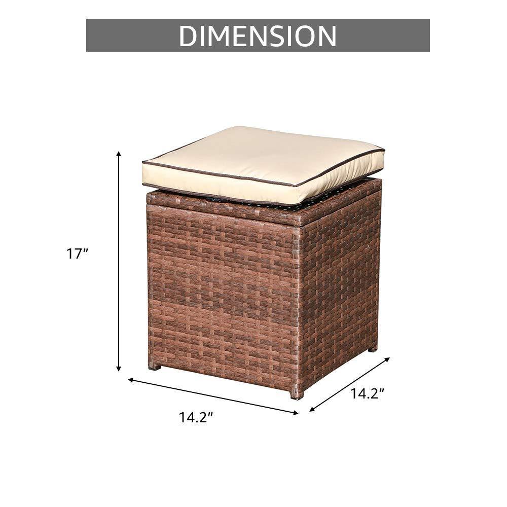 2pcs Outdoor Patio Ottoman Rattan Storage Ottoman with Beige Cushions | Orange-Casual