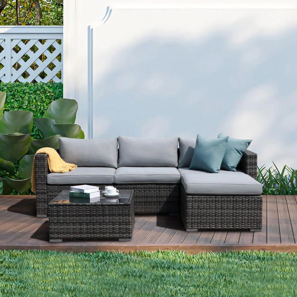 Outdoor Sectional Set All-Weather Wicker Patio Sofa Set with Grey Cushions | Orange-Casual