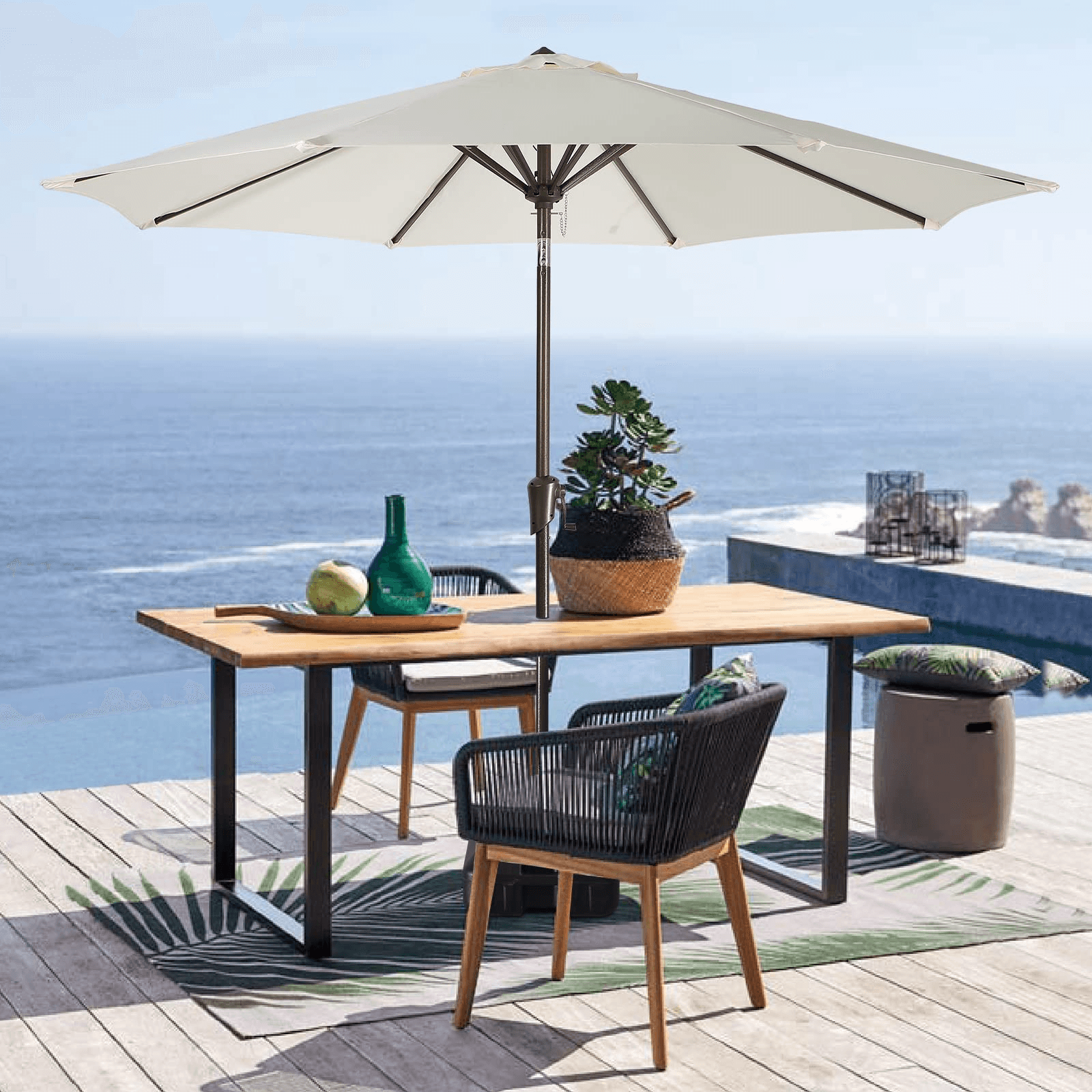 9ft Round Patio Umbrella, Polyester 8 Steel Ribs Large Table Market Umbrella, 5 Colors | Orange-Casual