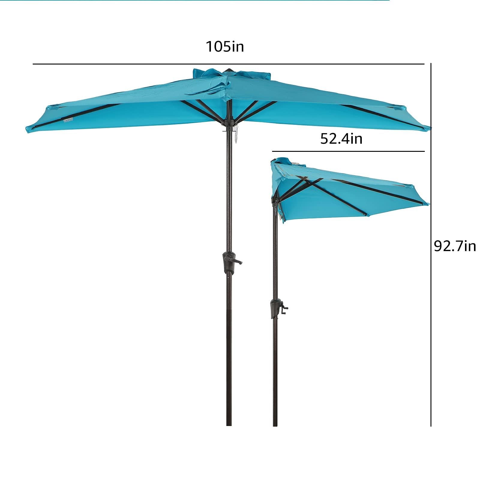 9' Half Round Patio Outdoor Polyester Umbrella with Crank, 3 Colors | Orange-Casual