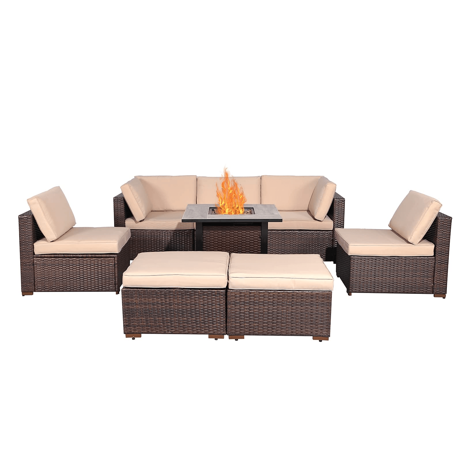 8-pc. Patio Furniture Set with Gas Fire Pit Table, and Ottomans, Wicker Design sale  