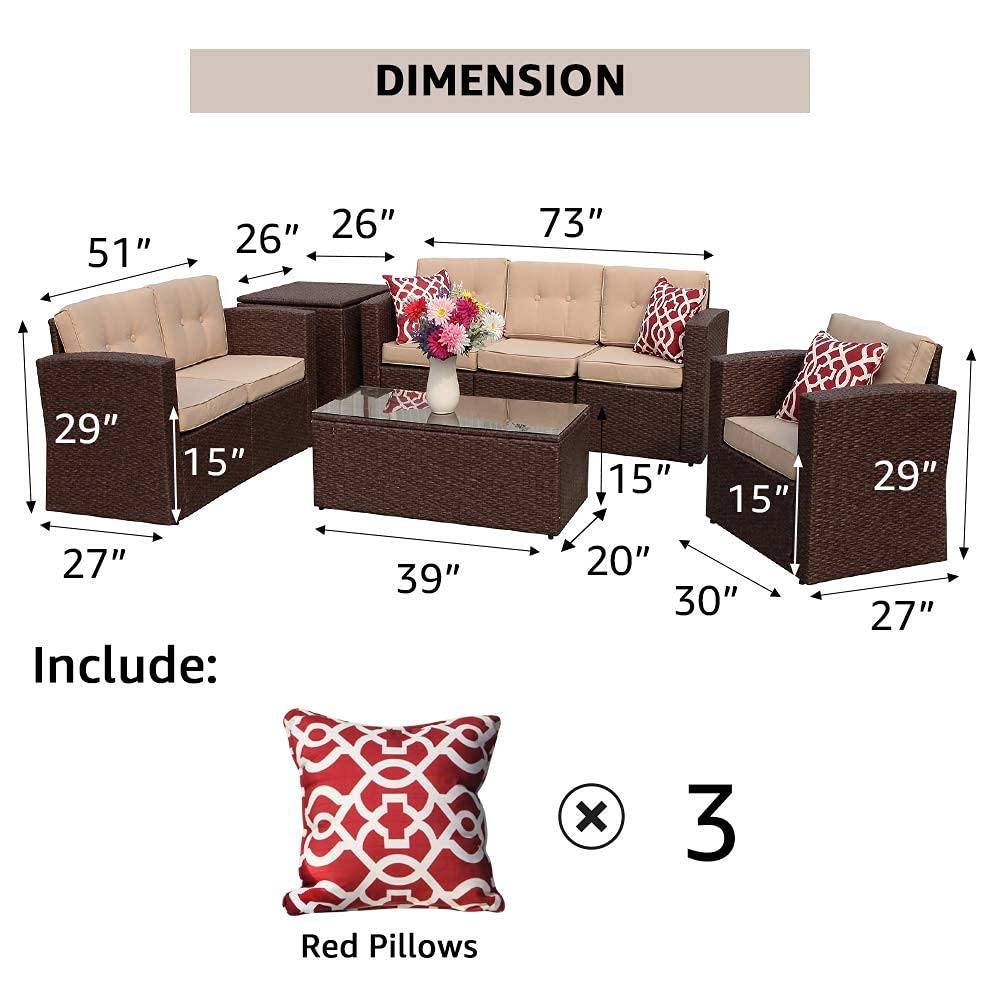 8pcs Outdoor Sectional Sofa Set Wicker Patio Furniture Sectionals Grey/Brown | Orange-Casual
