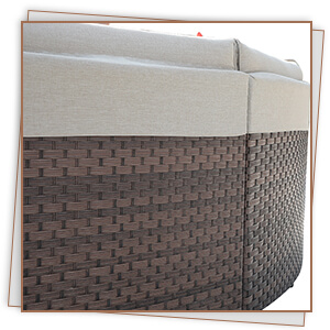 light brown curved sofa attached