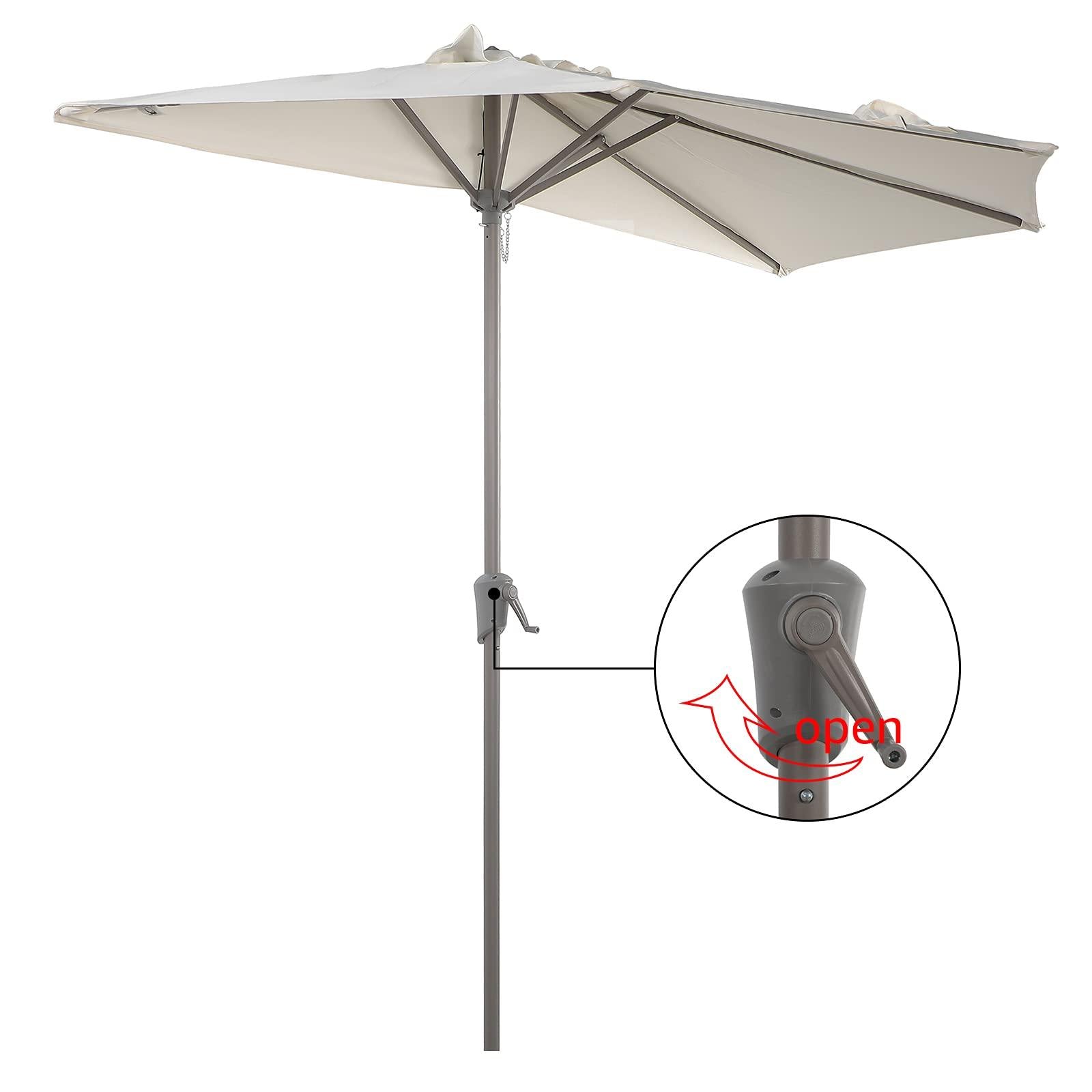 9' Half Round Patio Outdoor Polyester Umbrella with Crank, 3 Colors | Orange-Casual