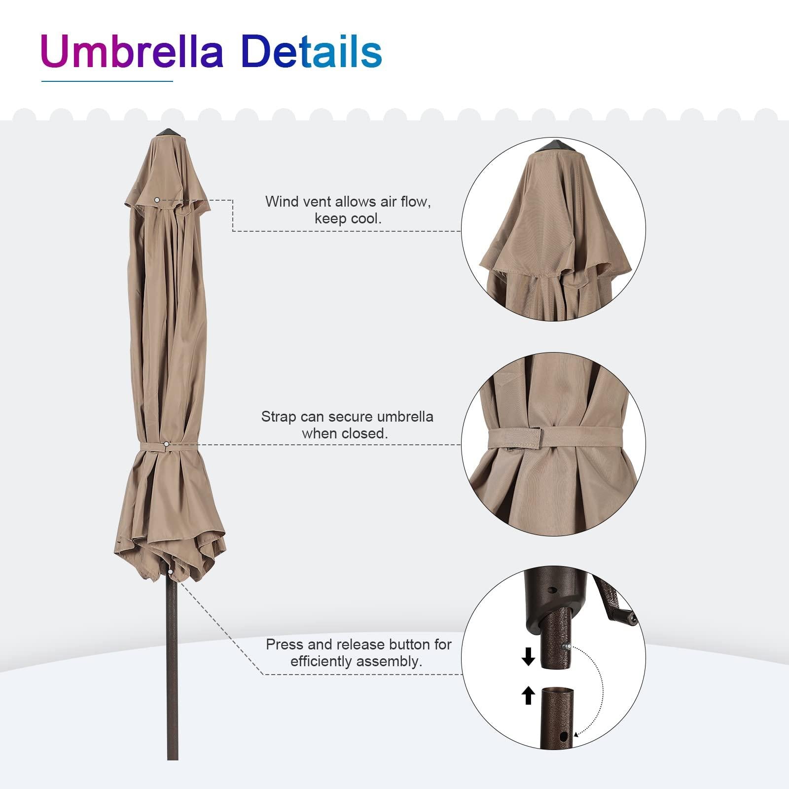 9ft Round Patio Umbrella, Polyester 8 Steel Ribs Large Table Market Umbrella, 5 Colors | Orange-Casual