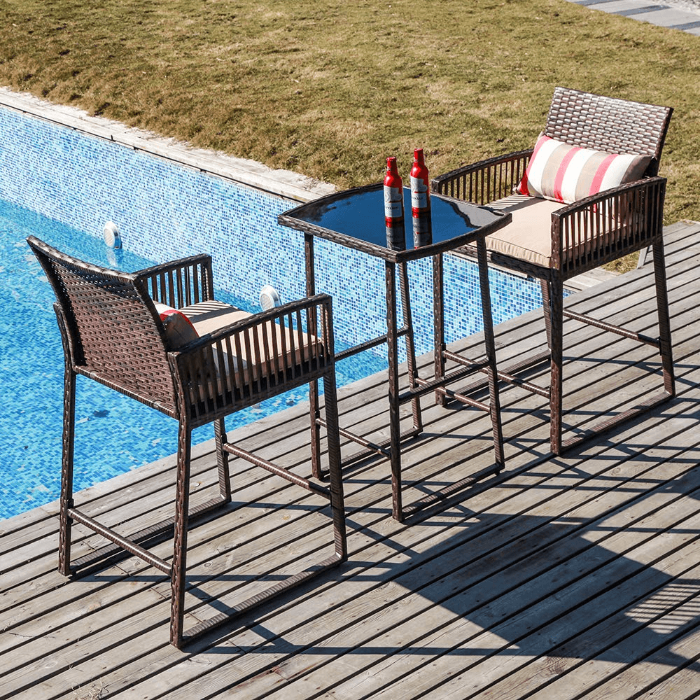 3pcs Outdoor Dining Set Wicker Patio Bar Set with Cushions | Orange-Casual