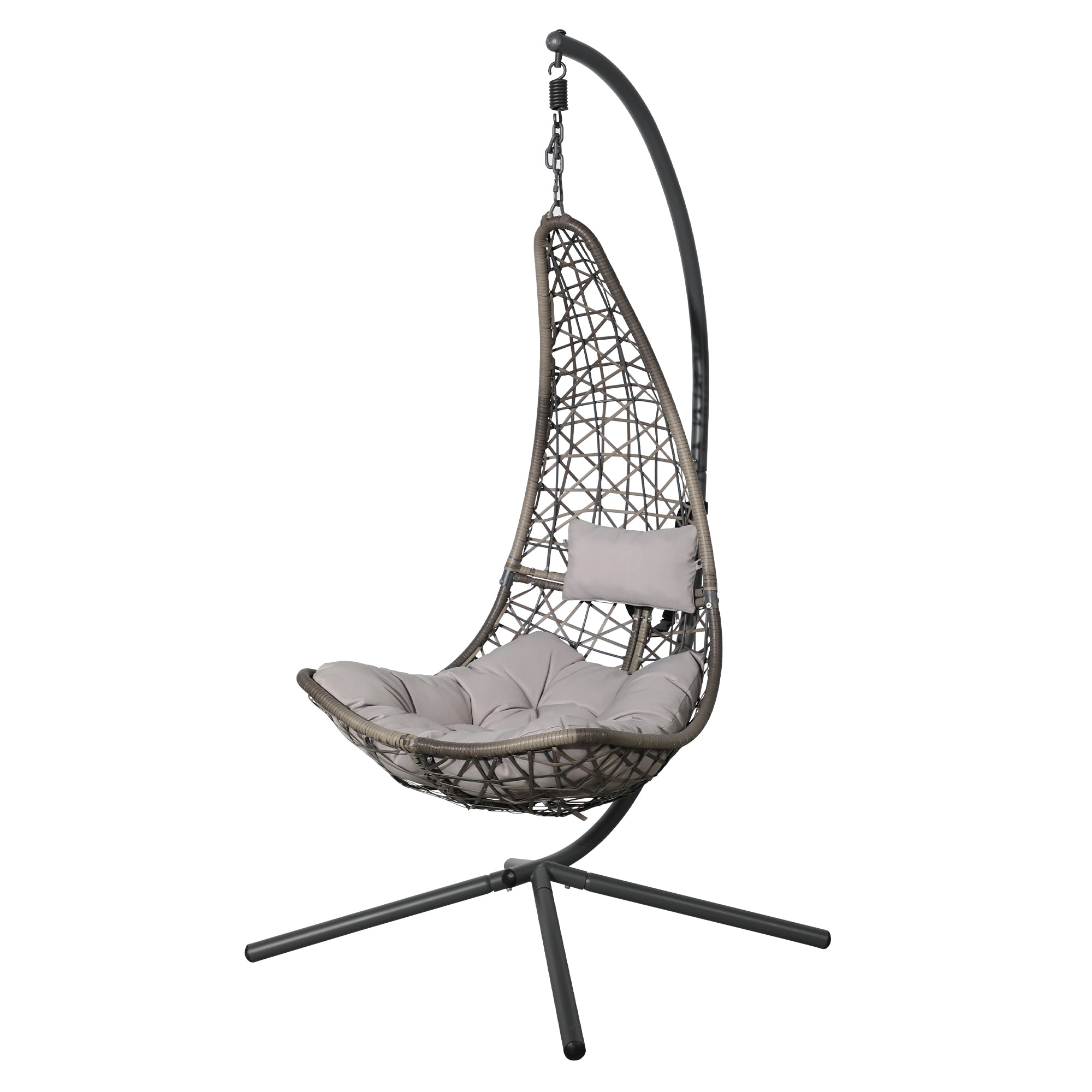 Hanging Chair with Stand Steel Outdoor Hanging Chair, Gray, Moon Shape | Orange-Casual