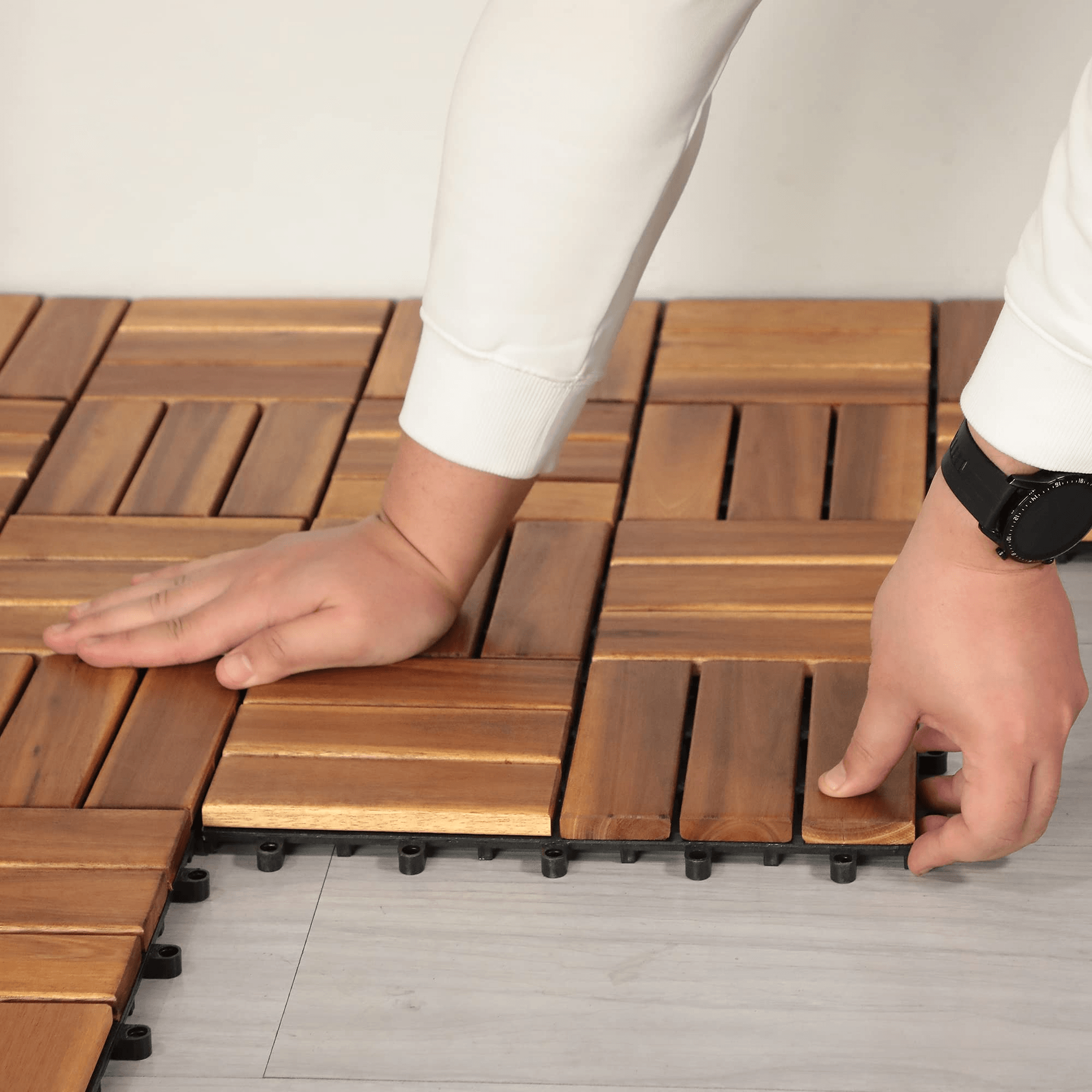 Interlocking wood 2024 floor tiles