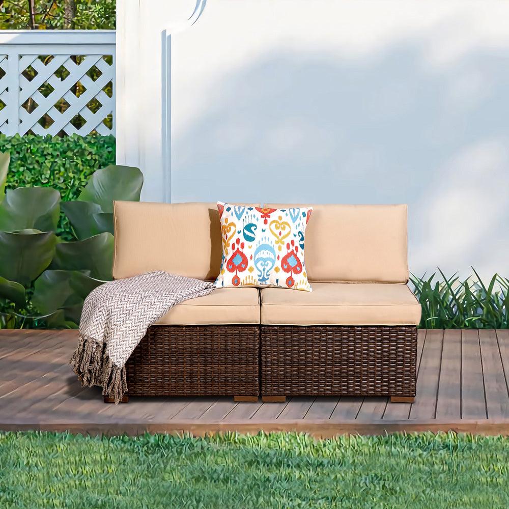 2pc Outdoor Single Sofa Wicker Patio Armless Sofa with Cushions | Orange-Casual