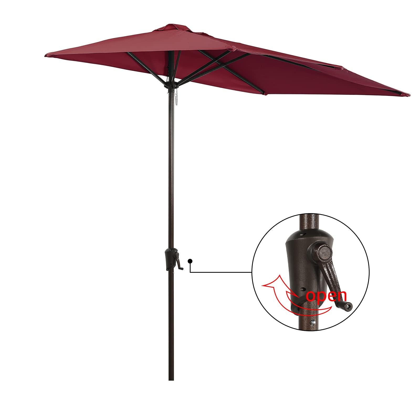7.5' by 4’ Half Rectangular Patio Outdoor Polyester Umbrella with Crank, 5 Colors | Orange-Casual