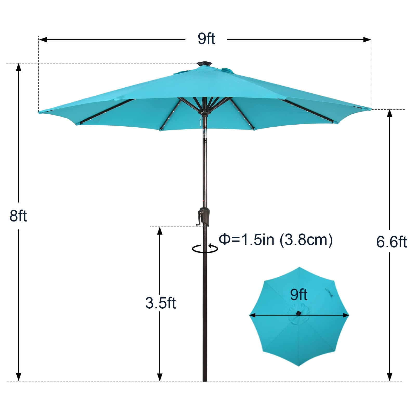 9ft Patio Umbrella with LED Lights Polyester Umbrella with Tilt and Crank, 5 Colors | Orange-Casual