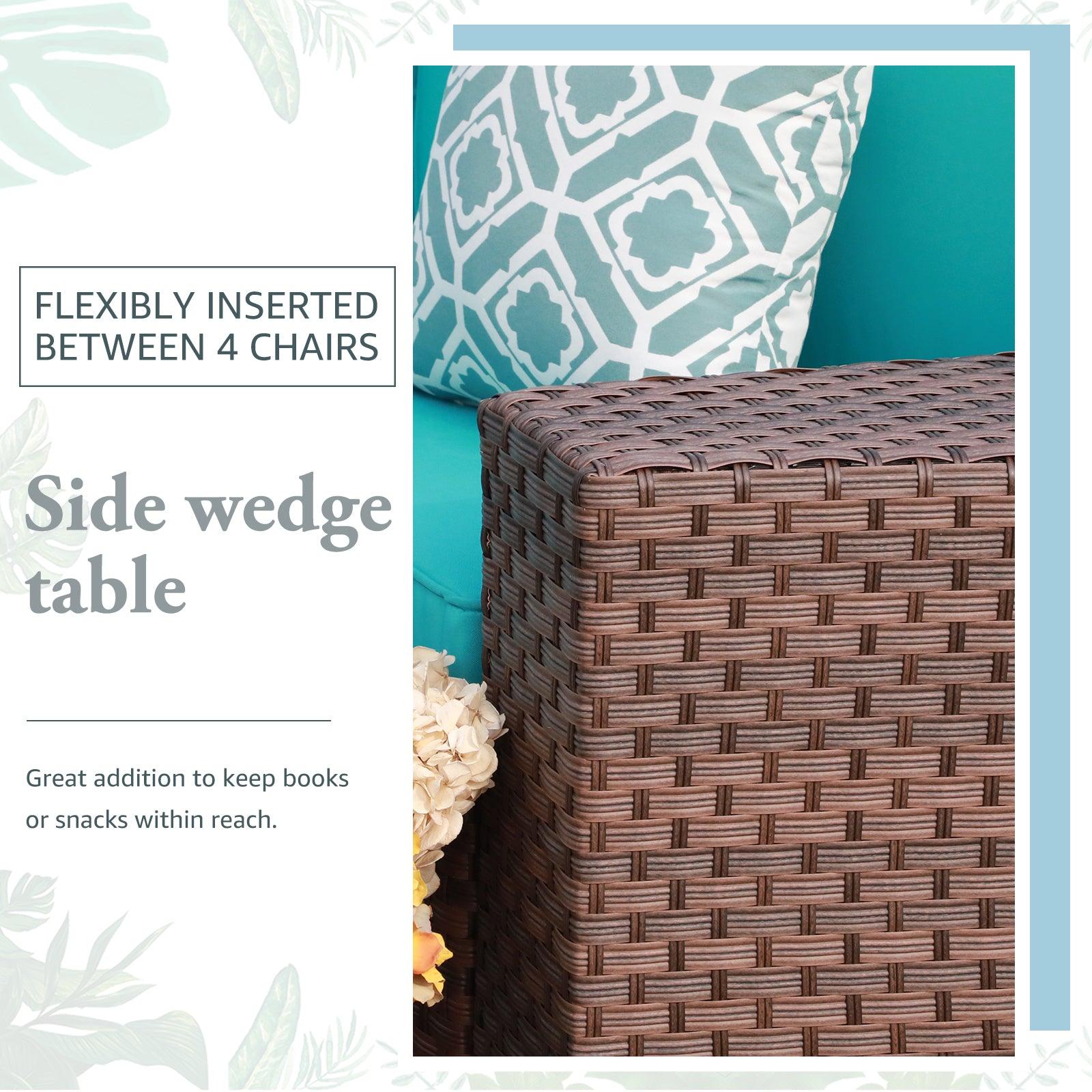 5-13 pcs Outdoor Curved Sofas Wicker Curved Outdoor Sectional, Brown & Turquoise | Orange-Casual