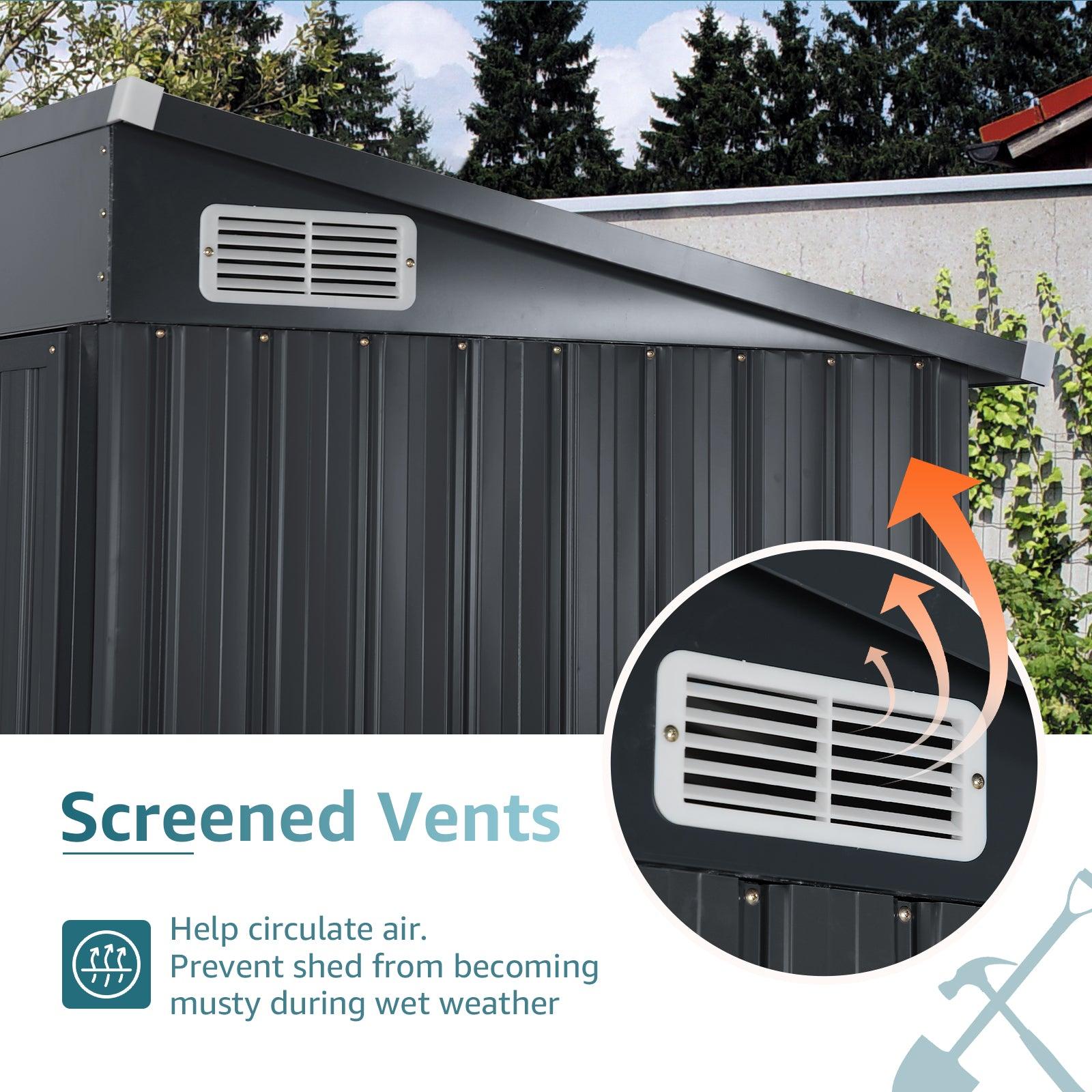 5'x 3' Outdoor Storage Shed, Metal Garden Tool Shed for Backyard, Patio, Lawn, Black | Orange-Casual