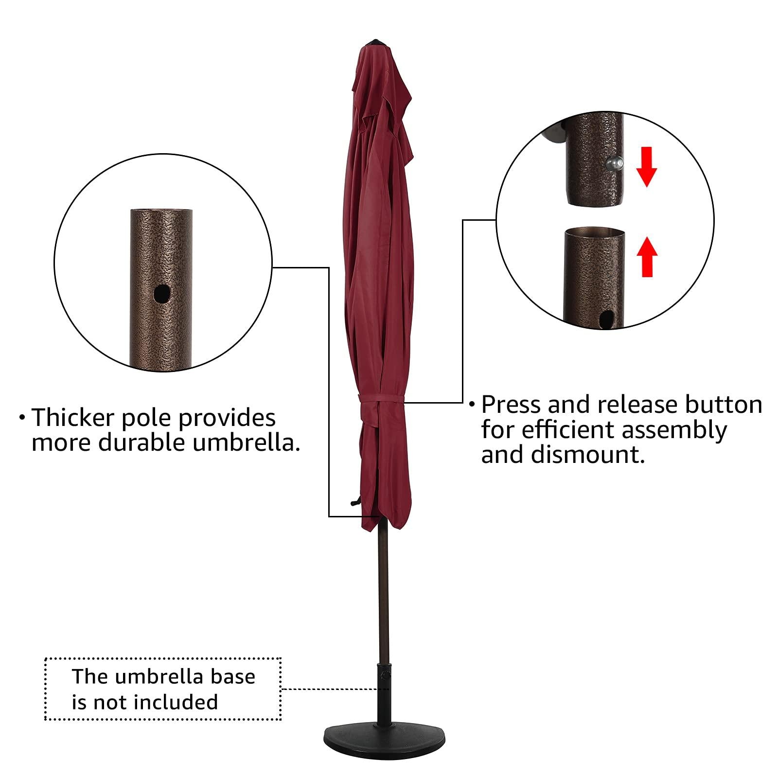 7.5' by 4’ Half Rectangular Patio Outdoor Polyester Umbrella with Crank, 5 Colors | Orange-Casual