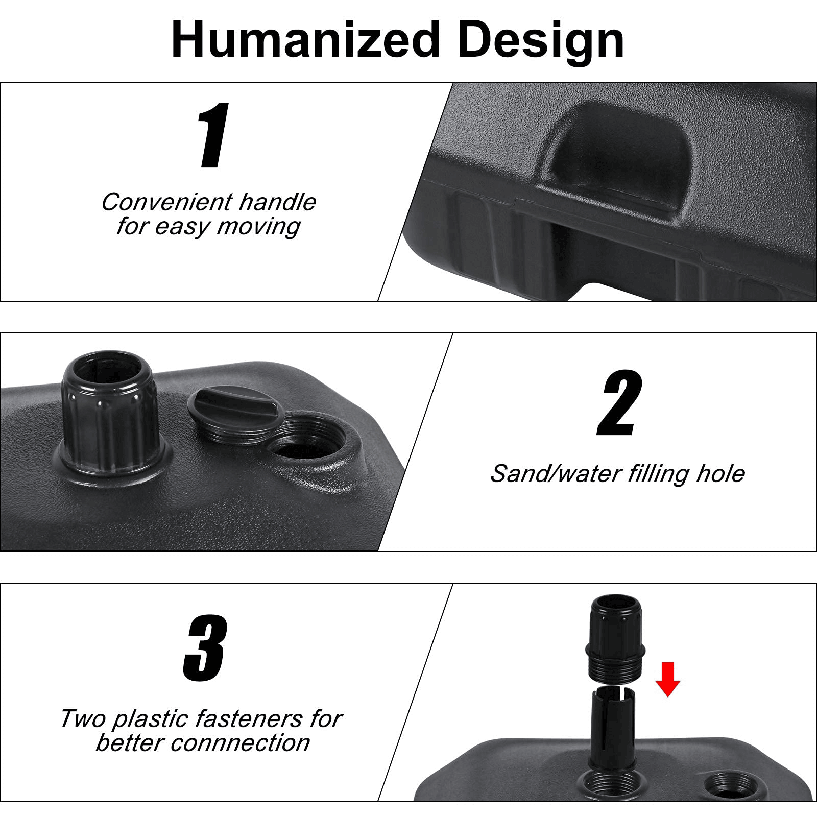 Patio Square Umbrella Base Outdoor Resin Market Umbrella Stand Weight, Water or Sand Self-Filled Black | Orange-Casual