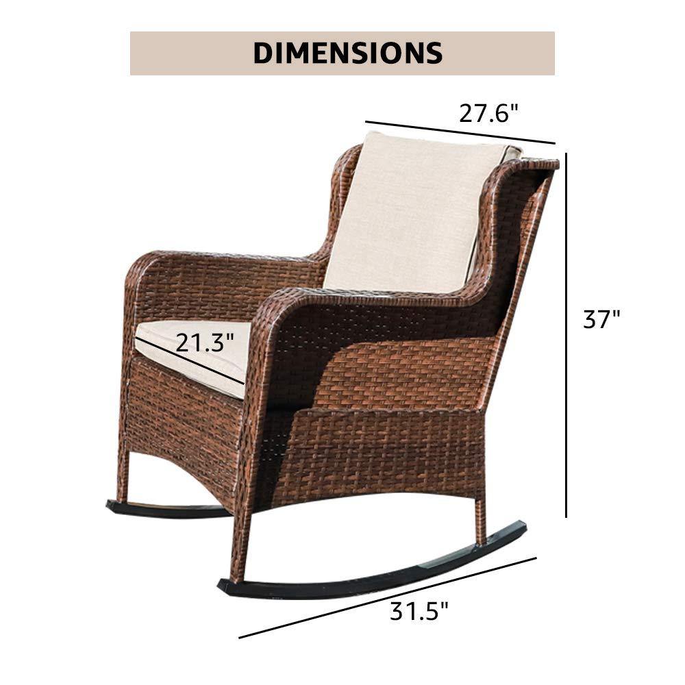 Wicker Patio Rocking Chair Brown Porch Rocking Chair with Beige Cushion | Orange-Casual