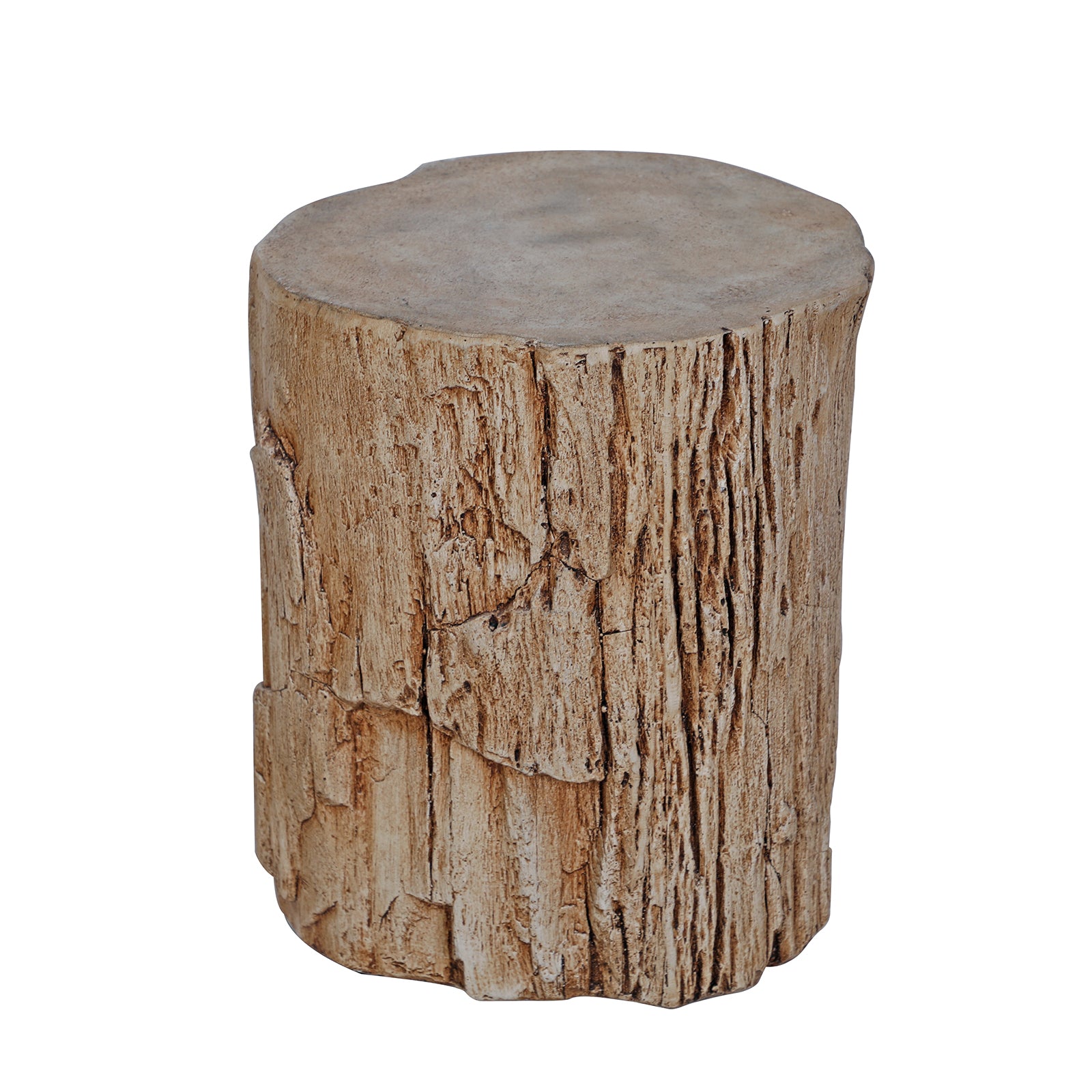 Outdoor Side Table Concrete Round Accent Table Faux Wood Stump Brown | Orange-Casual