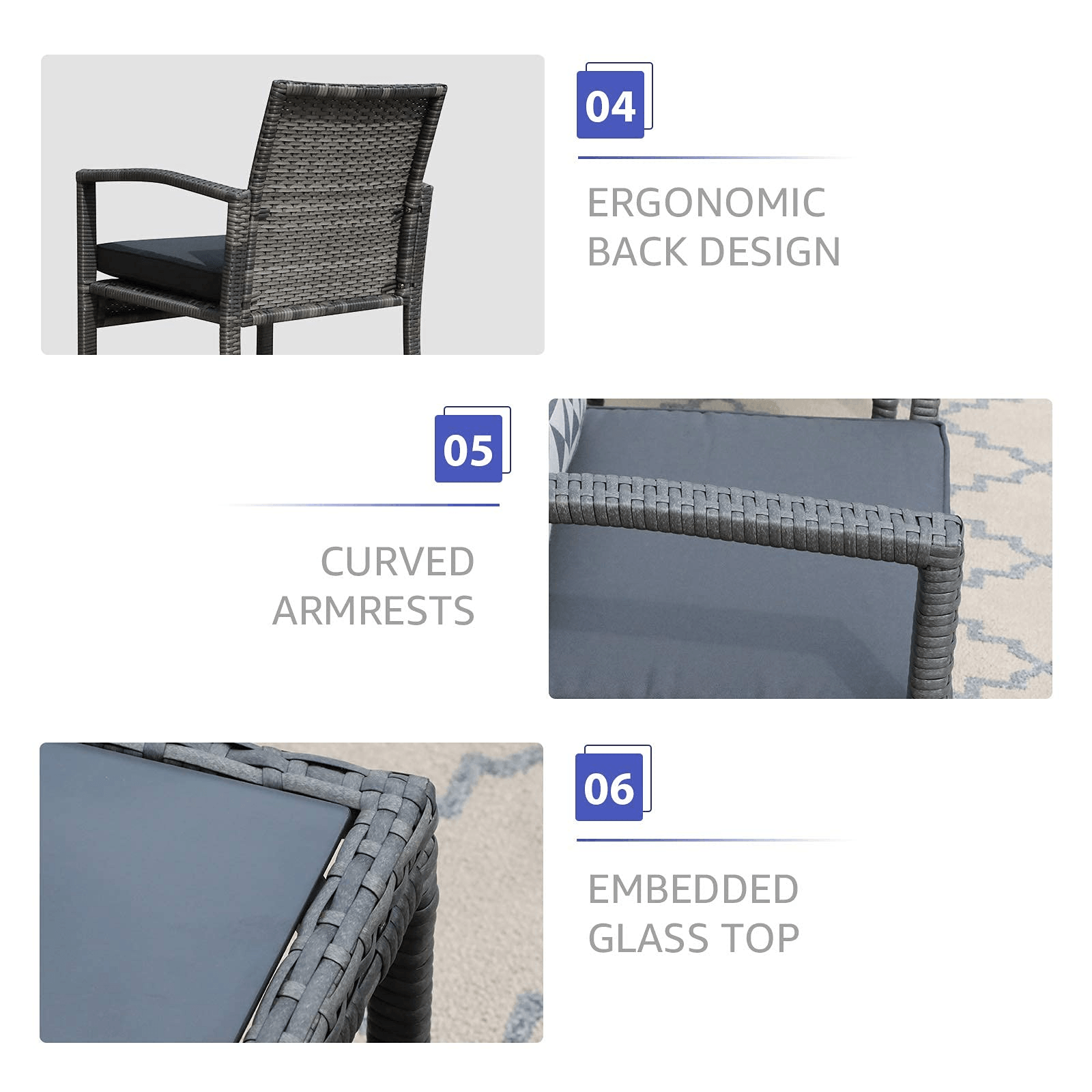 5pcs Patio Bistro Set Wicker Outdoor Furniture Set Armchair & Ottomans | Orange-Casual