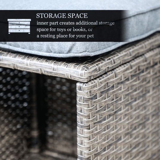 2pcs Outdoor Patio Ottoman Rattan Storage Ottoman with Grey Cushions OrangeCasual