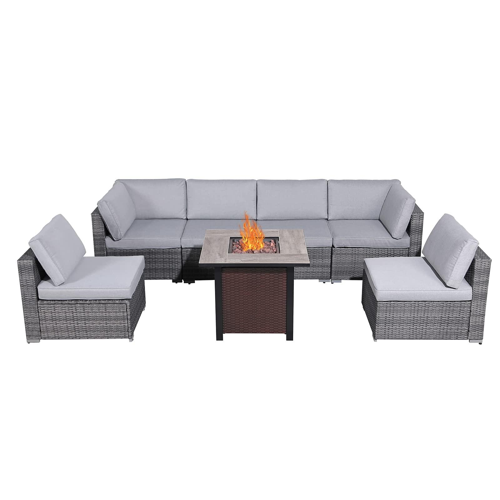 7 Piece Patio Set, Outdoor Furniture Conversation Sets - Orange-Casual ...