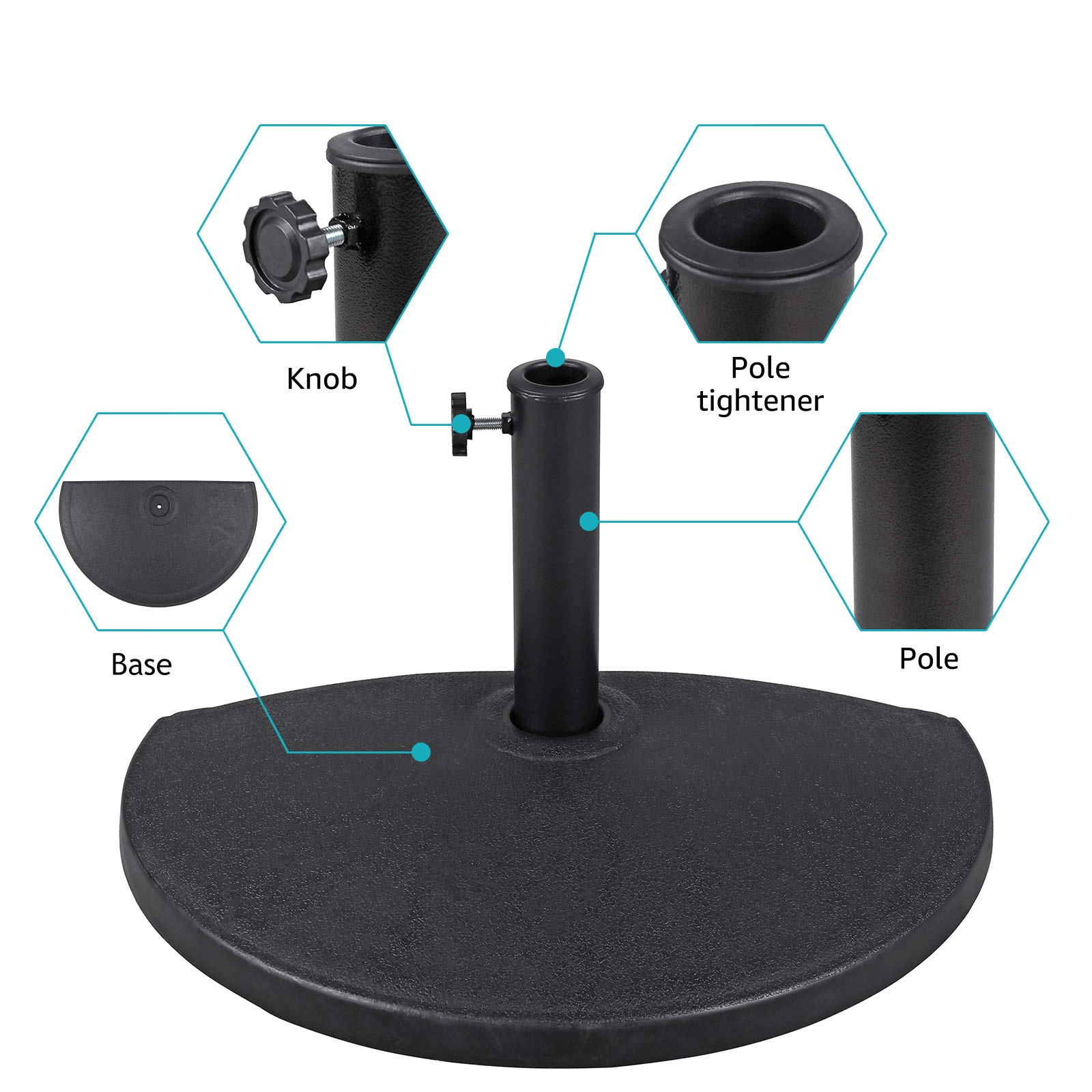 Half Round Patio Umbrella Base, Heavy-Duty Free Standing Resin Umbrella Stand, Black | Orange-Casual