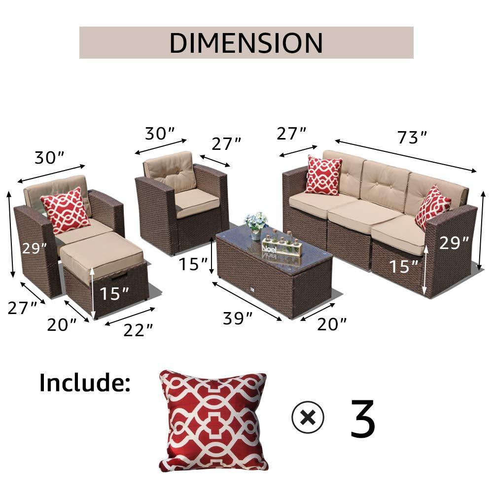 Outdoor Sectional Set Brown Wicker Patio Sectional Set with Beige Cushions | Orange-Casual