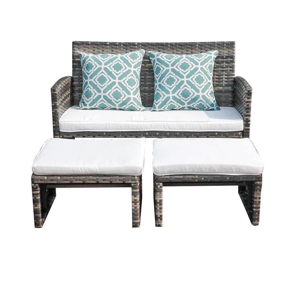 3pcs Small All Weather Wicker Outdoor Loveseat with Ottomans | Orange ...