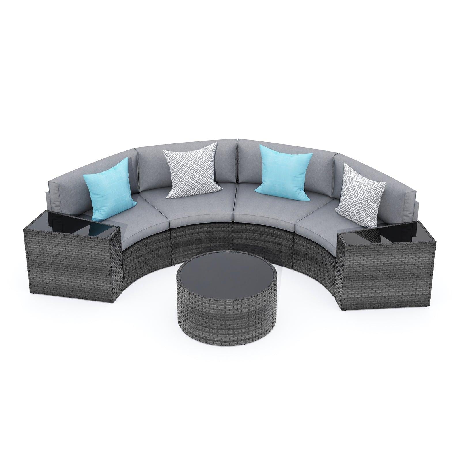 7pcs Outdoor Curved Sofas Wicker Half-Moon Sectional Set, 4 Colors | Orange-Casual