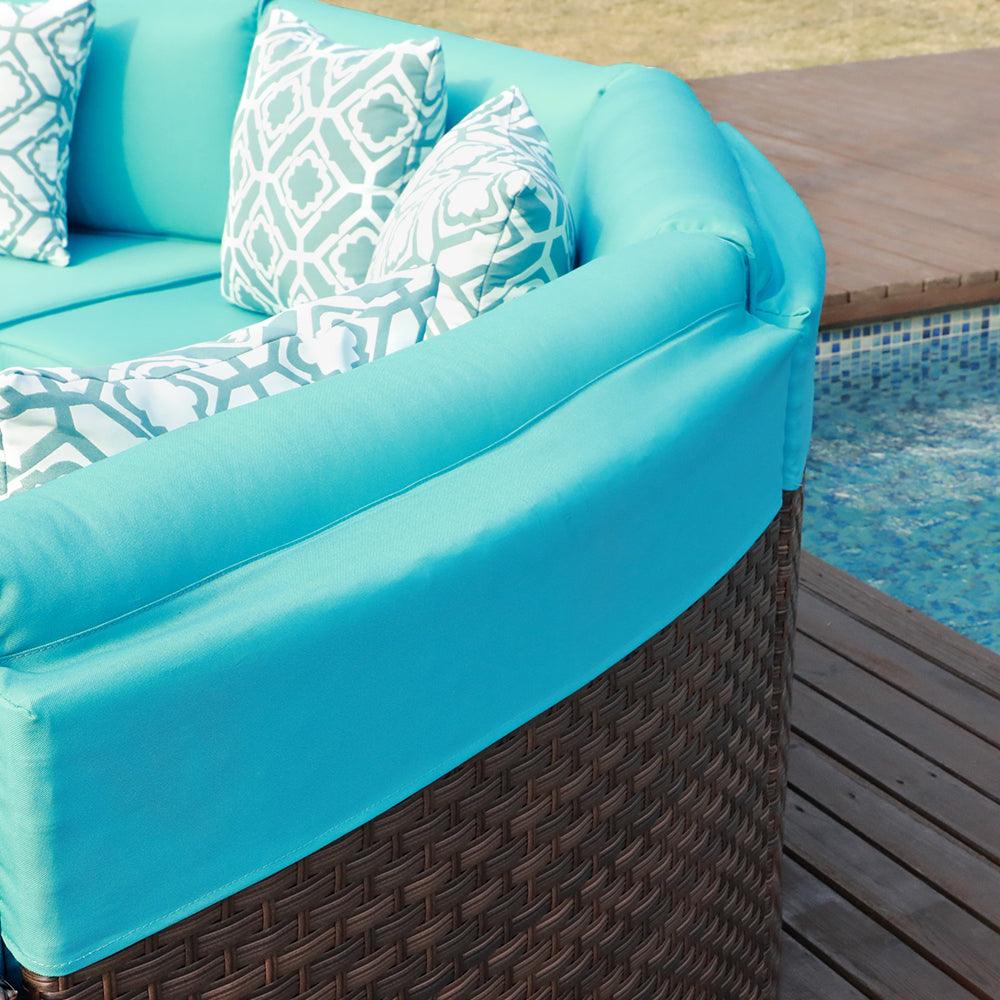 5-13 pcs Outdoor Curved Sofas Wicker Curved Outdoor Sectional, Brown & Turquoise | Orange-Casual