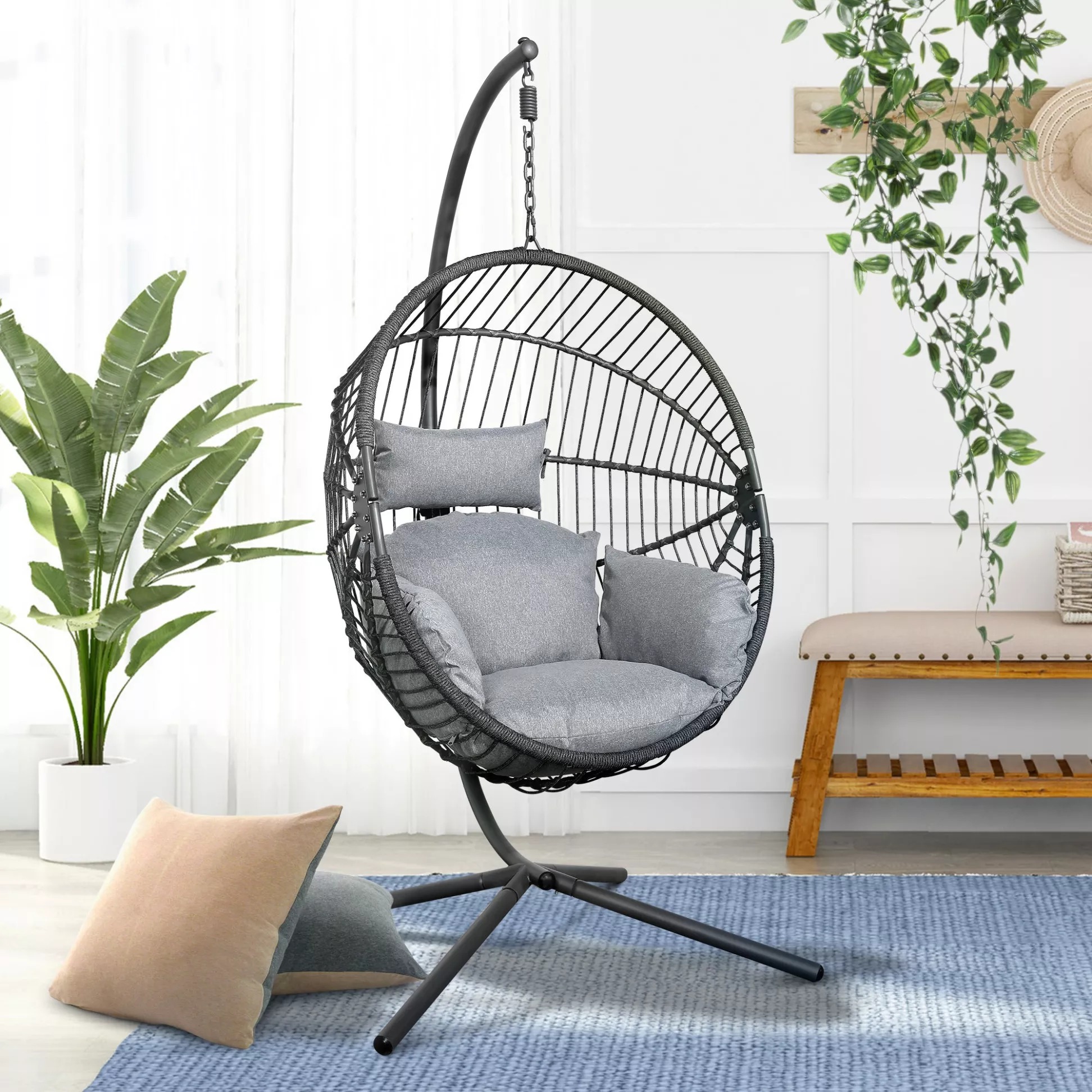 Wicker Hanging Egg Chairs, Outdoor Swing Chair With Stand