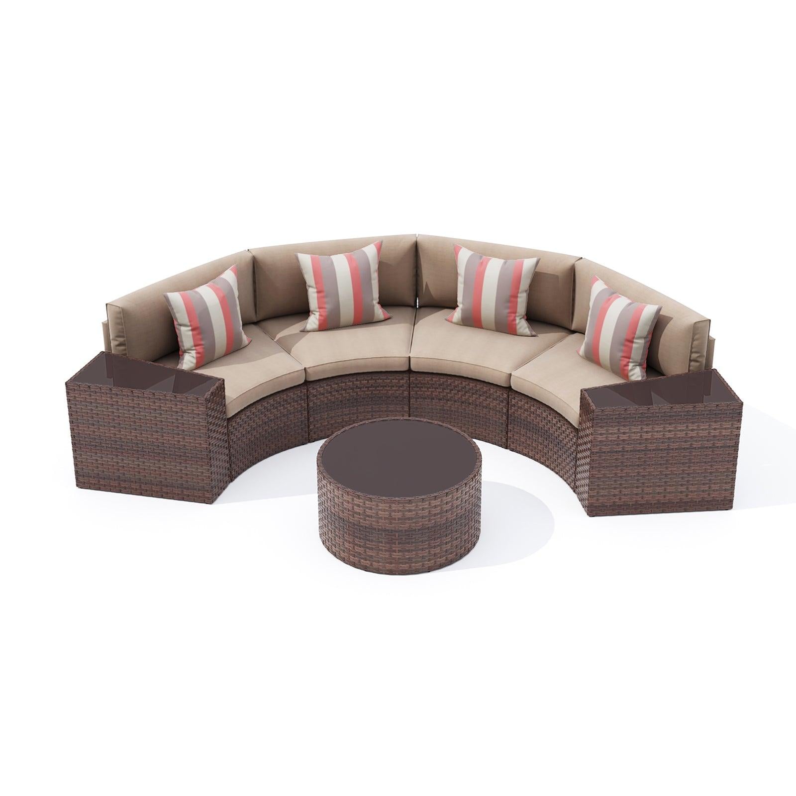 5-13 pcs Curved Outdoor Sectionals, Outdoor Curved Sofas, Brown & Beige | Orange-Casual