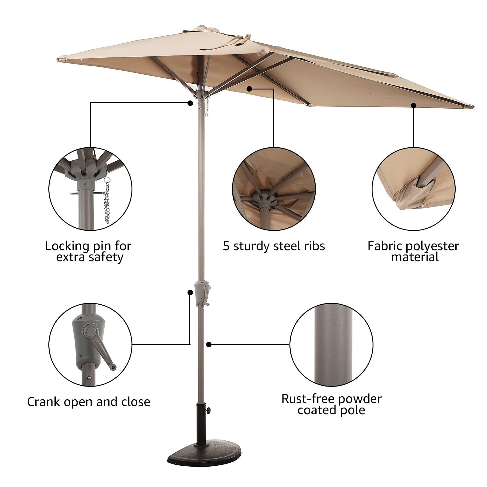 7.5' by 4’ Half Rectangular Patio Outdoor Polyester Umbrella with Crank, 5 Colors | Orange-Casual