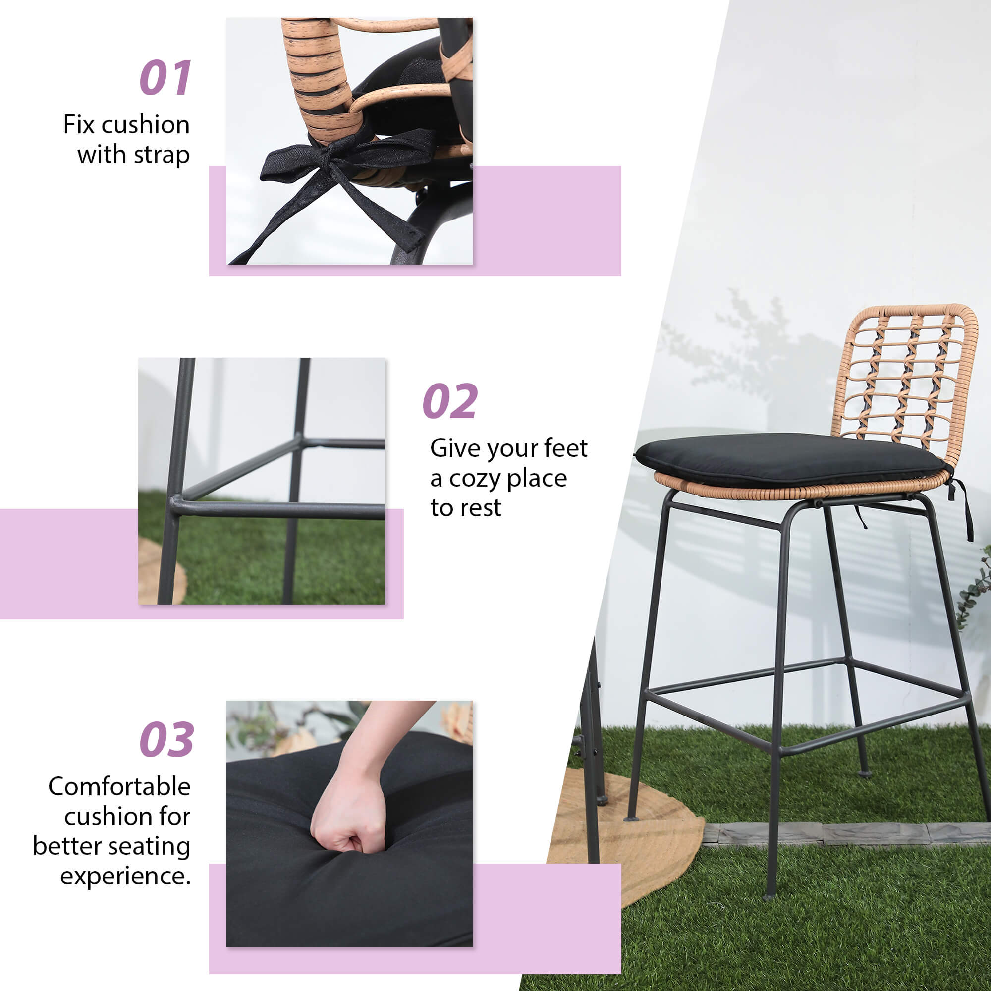 2-4 pcs Outdoor Bar Stools Set, Wicker Dining Chairs with Footrest | Orange-Casual