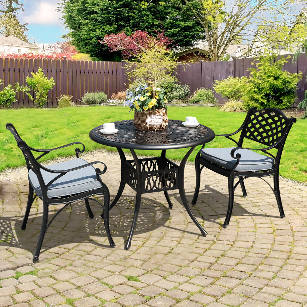 3pcs Cast Aluminum Patio Bistro Set, Antique Bronze Frame & Gray Cushions | Orange-Casual