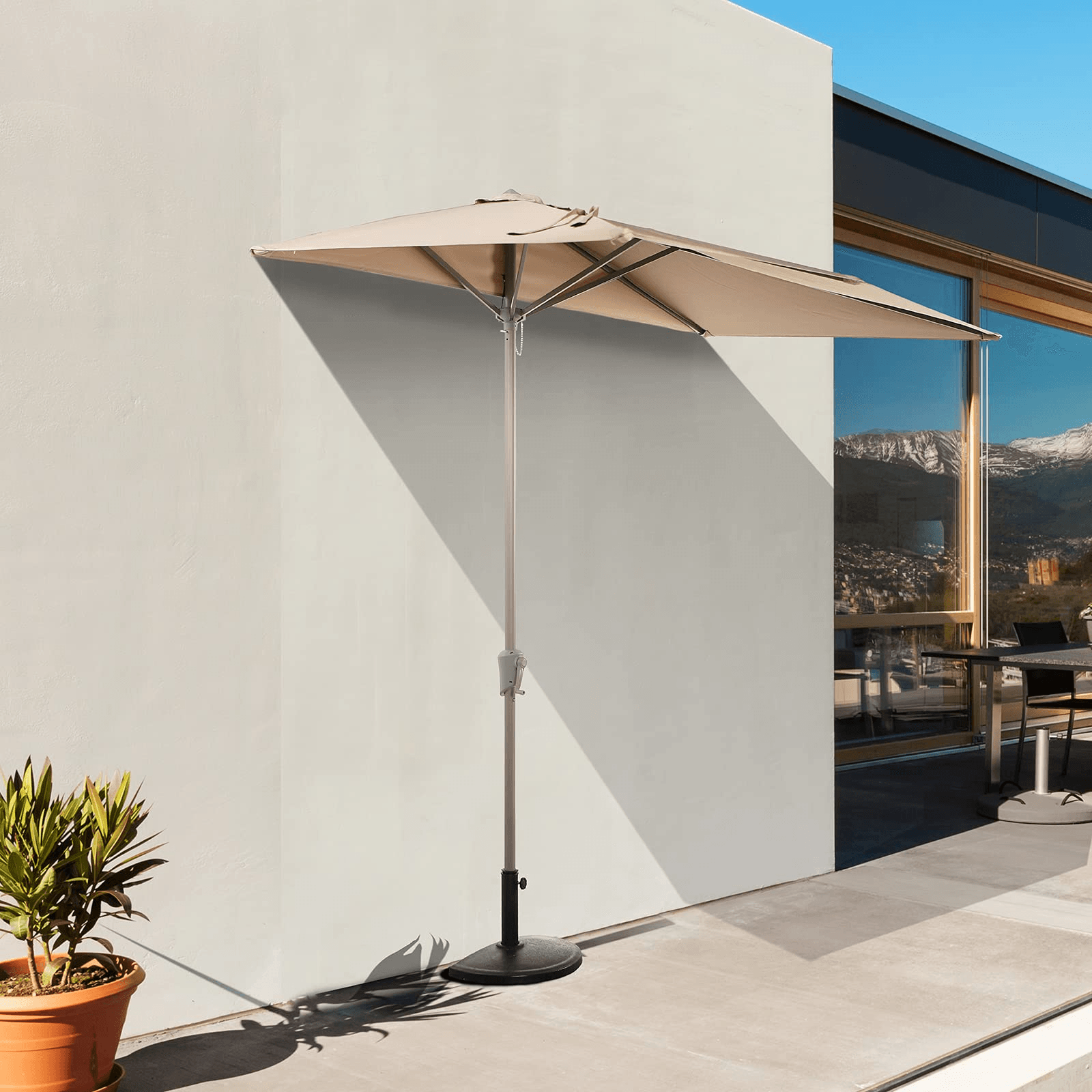 7.5' by 4’ Half Rectangular Patio Outdoor Polyester Umbrella with Crank, 5 Colors | Orange-Casual