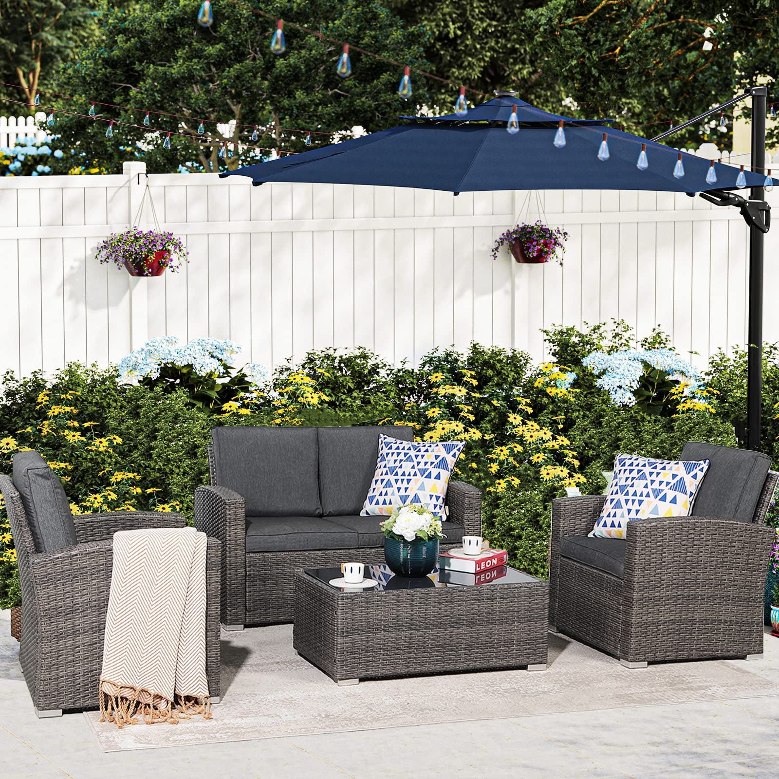 4pcs Wicker Outdoor Patio Furniture Set Small Sectional Conversation Set | Orange-Casual