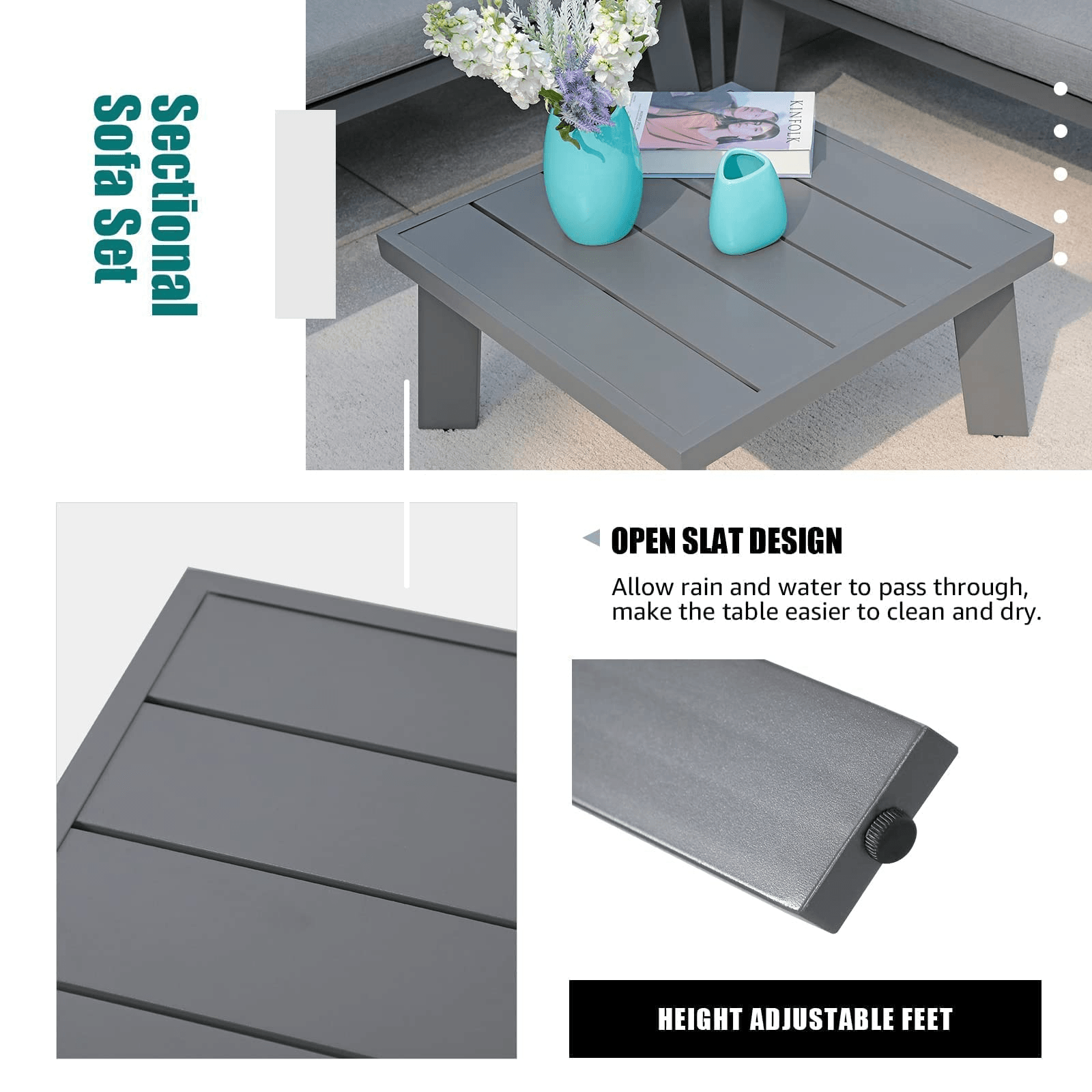 4pcs Aluminum Outdoor Sectional Sofa Set L-Shaped Patio Conversation Set | Orange-Casual