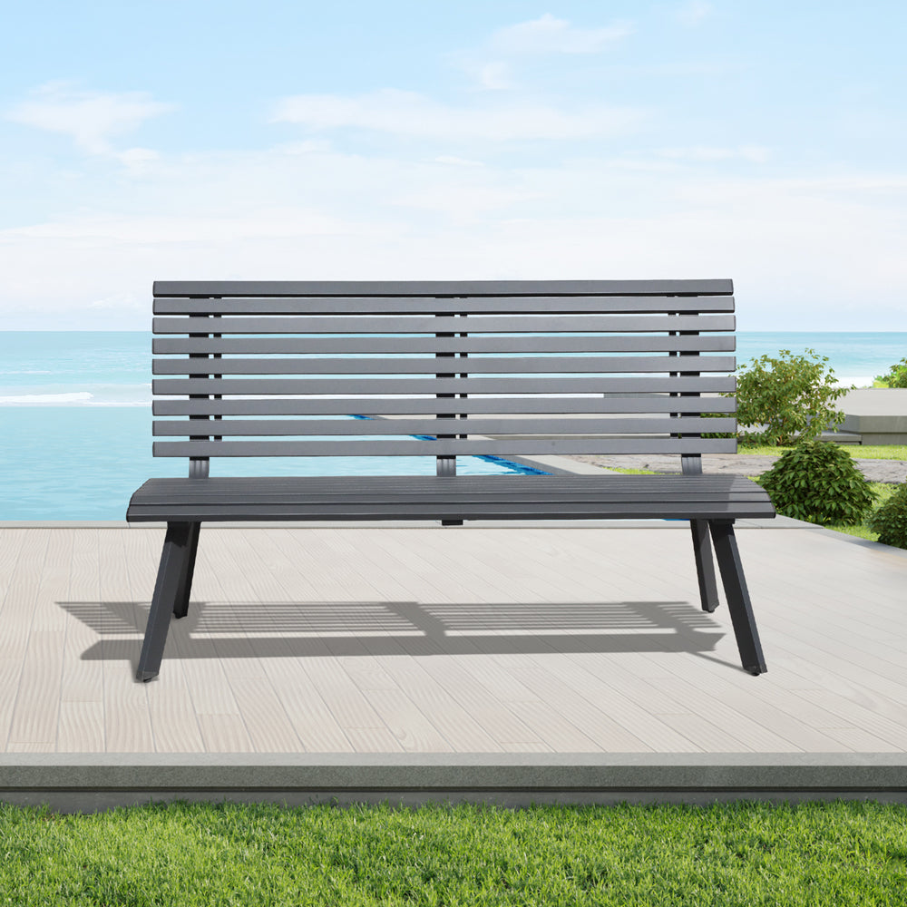 Aluminum Outdoor Garden Bench Patio Porch Chair Furniture, Dark Grey | Orange-Casual
