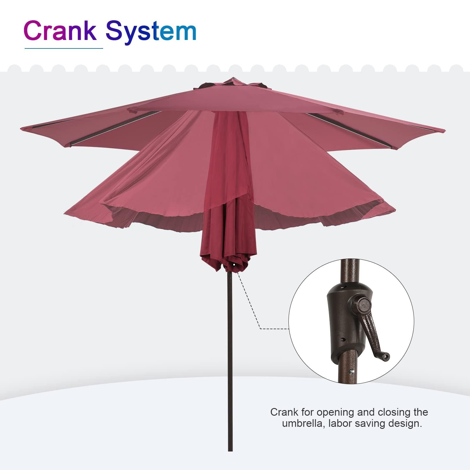 9ft Round Patio Umbrella, Polyester 8 Steel Ribs Large Table Market Umbrella, 5 Colors | Orange-Casual