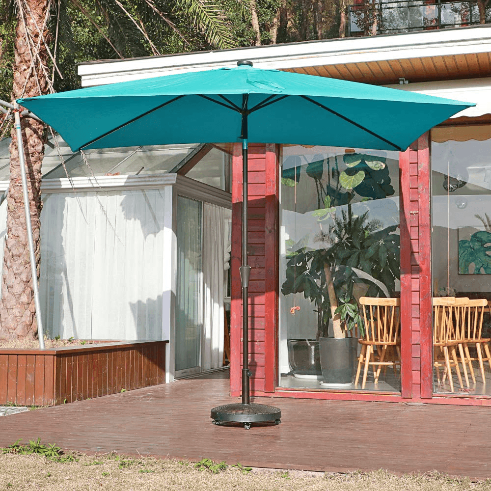 Patio Umbrella Base with Wheels,  Resin Heavy-Duty Stand Weights for Outdoor Market Umbrella, 52lbs, Bronze | Orange-Casual