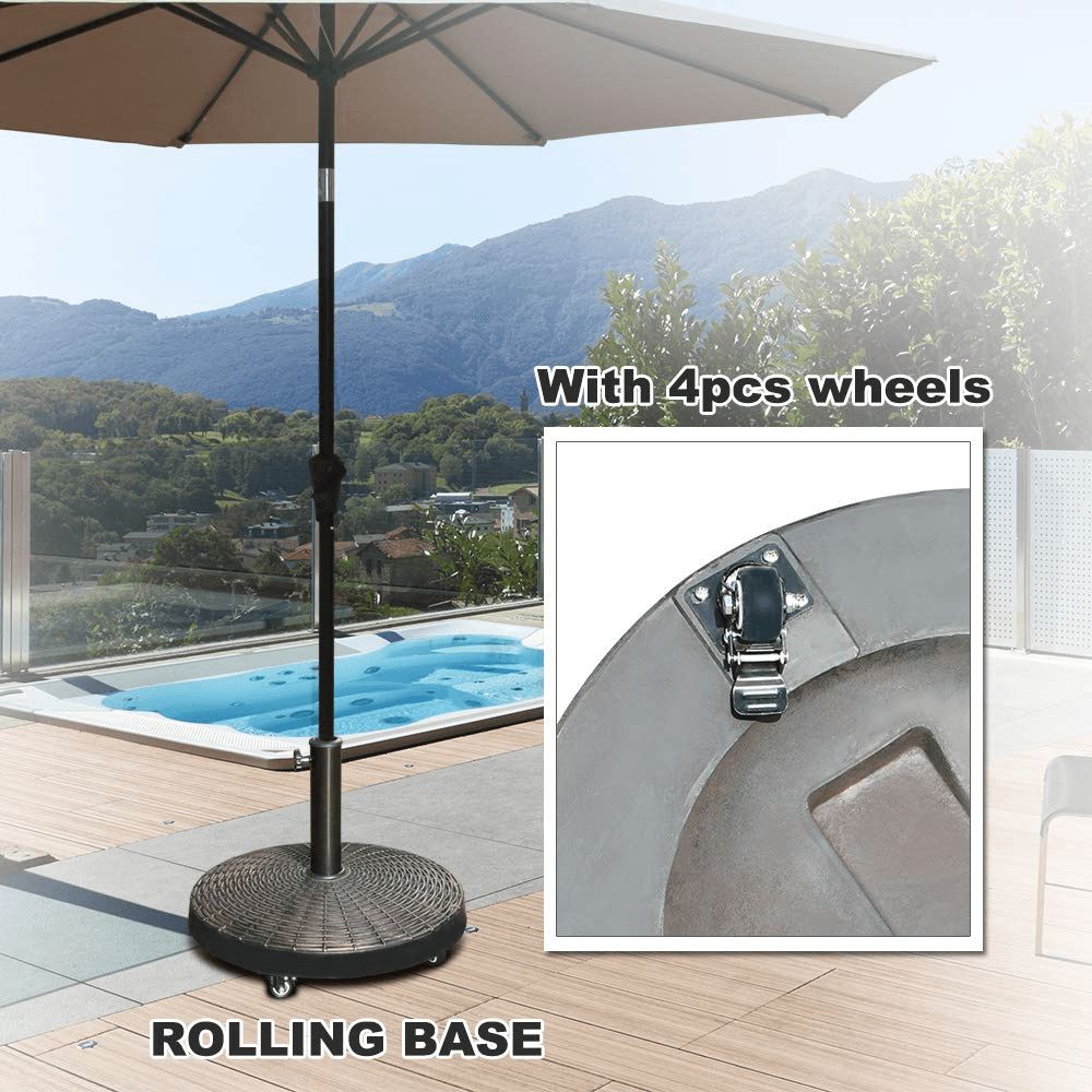 Patio Umbrella Base with Wheels,  Resin Heavy-Duty Stand Weights for Outdoor Market Umbrella, 52lbs, Bronze | Orange-Casual