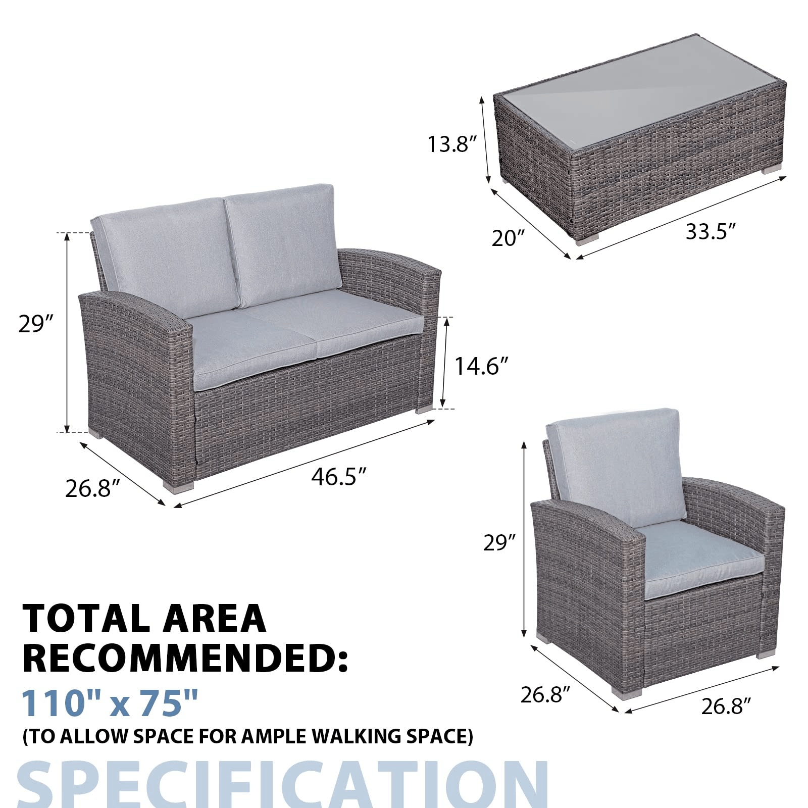 4pcs Wicker Outdoor Patio Furniture Set Small Sectional Conversation Set | Orange-Casual