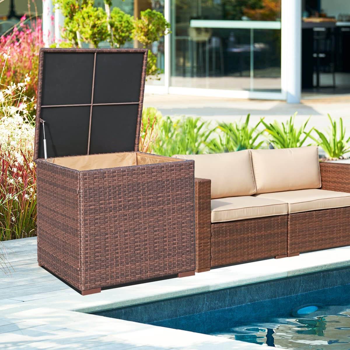 51 Gallonen Harz Deck Box Outdoor Aufbewahrungsbox - Wasserdicht, 150 Liter, Braun