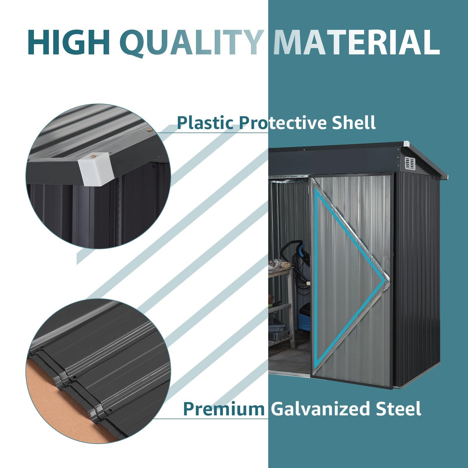 5'x 3' Outdoor Storage Shed, Metal Garden Tool Shed for Backyard, Patio, Lawn, Black | Orange-Casual